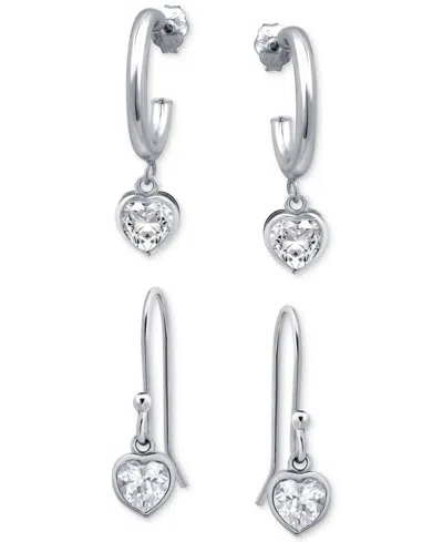 Giani Bernini 2-pc. Set Cubic Zirconia Heart Dangle Hoop & Drop Earrings, Created For Macy's In Silver