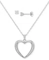 Giani Bernini 2-pc. Set Cubic Zirconia Open Heart Pendant Necklace & Solitaire Stud Earrings In Sterling Silver, C In Sterling Silver