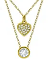 Giani Bernini 2-pc. Set Cubic Zirconia Pave Heart & Solitaire Bezel Pendant Necklaces, Created For Macy's In Gold
