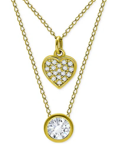 Giani Bernini 2-pc. Set Cubic Zirconia Pave Heart & Solitaire Bezel Pendant Necklaces, Created For Macy's In Gold