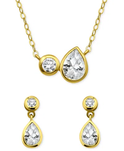 Giani Bernini 2-pc. Set Cubic Zirconia Pear & Round Pendant Necklace & Drop Earrings In Sterling Silver, Exclusive In Gold
