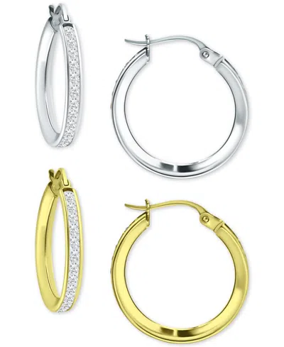 Giani Bernini 2-pc. Set Cubic Zirconia Small Hoop Earrings In Sterling Silver & 18k Gold-plate, 0.78", Created For In Multi