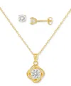 Giani Bernini 2-pc. Set Cubic Zirconia Swirl Pendant Necklace & Solitaire Stud Earrings In 18k Gold-plated Sterlin In Gold