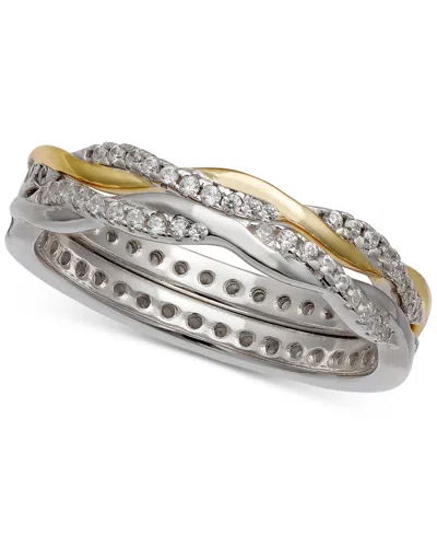 Giani Bernini 2-pc. Set Cubic Zirconia Twisted Stack Bands In Sterling Silver & 14k Gold-plate, Created For Macy's In Metallic