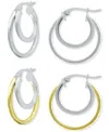 Giani Bernini 2-pc. Set Double Hoop Earrings In Sterling Silver & 18k Gold-plate, 3/4", Created For Macy's In Two-tone