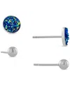 Giani Bernini 2-pc. Set Druzy & Polished Stud Earrings In Sterling Silver, Created For Macy's In Blue