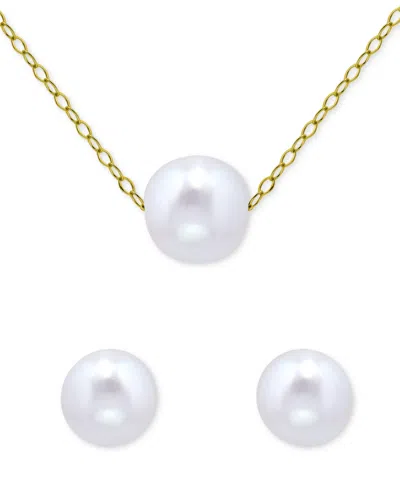 Giani Bernini 2-pc. Set Freshwater Pearl (8 & 10mm) Solitaire Pendant Necklace & Matching Stud Earrings In 18k Gol In Metallic