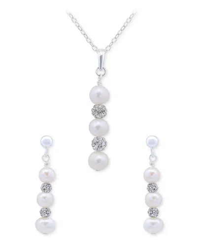 Giani Bernini 2-pc. Set Freshwater Pearl & Crystal Vertical Pendant Necklace & Matching Drop Earrings In Sterling In Metallic