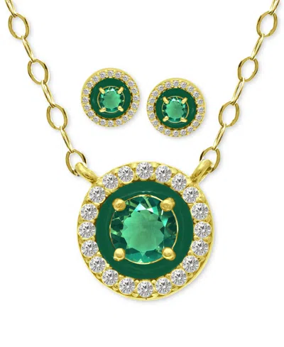 Giani Bernini 2-pc. Set Lab-grown Green Quartz (1-3/8 Ct. T.w.) & Cubic Zirconia Pendant Necklace & Matching Stud  In Multi