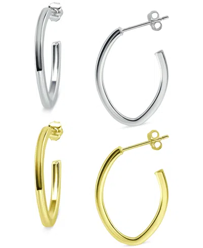 Giani Bernini 2-pc. Set Polished Hoop Earrings In Sterling Silver & 18k Gold-plate, 1", Created For Macy's In Two-tone