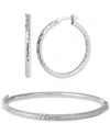 Giani Bernini 2-pc. Set Textured Medium Hoop Earrings & Matching Bangle Bracelet In Sterling Silver, Created For M In Silver