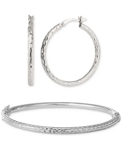 Giani Bernini 2-pc. Set Textured Medium Hoop Earrings & Matching Bangle Bracelet In Sterling Silver, Created For M