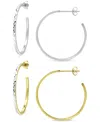 Giani Bernini 2-pc. Set Textured Medium Hoop Earrings In Sterling Silver & 18k Gold-plate, 1-1/4", Created For Mac In Two-tone