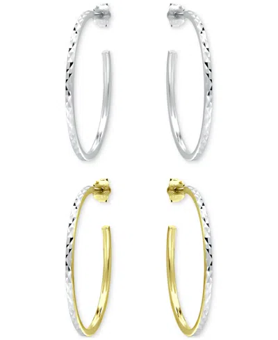 Giani Bernini 2-pc. Set Textured Medium Hoop Earrings In Sterling Silver & 18k Yellow Gold Over Sterling Silver, 1 In Metallic
