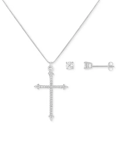 Giani Bernini 2-pc. St Cubic Zirconia Cross Pendant Necklace & Solitaire Stud Earrings In Sterling Silver, Created