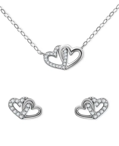 Giani Bernini 2-pc. Set Cubic Zirconia Double Heart Pendant Necklace & Matching Stud Earrings In 18k Gold-plated S In Ss