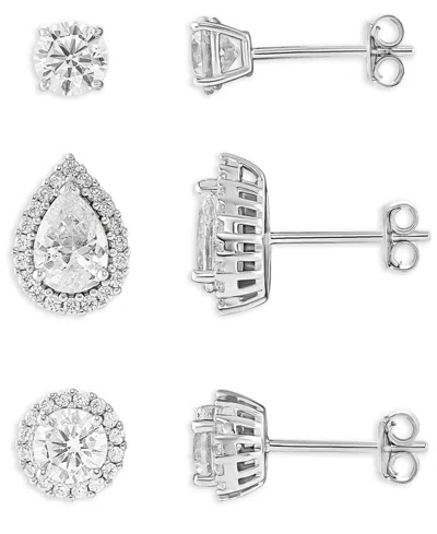Giani Bernini 3-pc. Set Cubic Zirconia Halo & Solitaire Stud Earrings In Sterling Silver, Exclusively At Macy's In Metallic