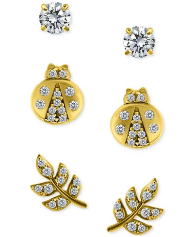 Giani Bernini 3-pc. Set Cubic Zirconia Stud Earrings In 18k Yellow Gold Over Sterling Silver (also In Sterling Sil