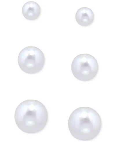 Giani Bernini 3-pc. Set Freshwater Pearl Graduated Stud Earrings In Sterling Silver, Macy's Exclusive In Metallic