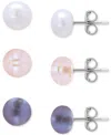 Giani Bernini 3-pc. Set Multicolor Cultured Freshwater Pearl (7mm) Stud Earrings In Sterling Silver, Created For M In Silver