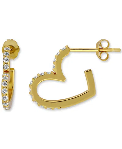 Giani Bernini (3/8 Cttw) Pave Cubic Zirconia Heart Shaped Half Hoop Post Earrings. 18kt Gold Over Sterling Silver.