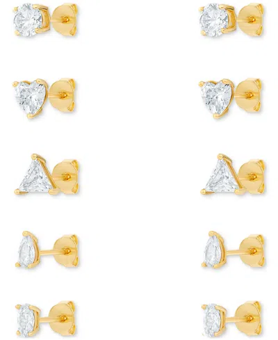Giani Bernini 5-pc. Set Mixed Cut Cubic Zirconia Stud Earrings In 18k Gold-plated Sterling Silver, Exclusively At  In White