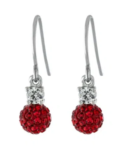 Giani Bernini 6mm Pave Crystal Ball Drop Wire Earrings In Sterling Silver In Red