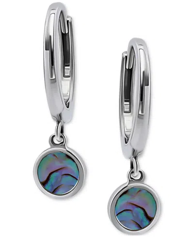 Giani Bernini Abalone Disc Dangle Hoop Drop Earrings In Sterling Silver, Created For Macy's