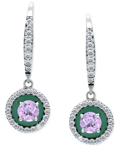 Giani Bernini Amethyst (1/4 Ct. T.w.), Cubic Zirconia, & Enamel Circle Dangle Hoop Earrings In Sterling Silver (al In Green