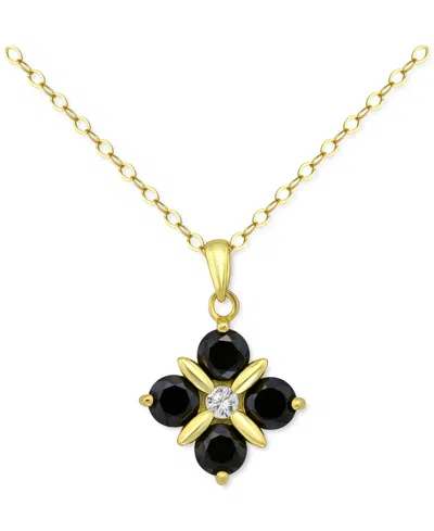 Giani Bernini Black & White Cubic Zirconia Flower Pendant Necklace In 18k Gold-plated Sterling Silver, 16" + 2" Ex In Bk,vrm