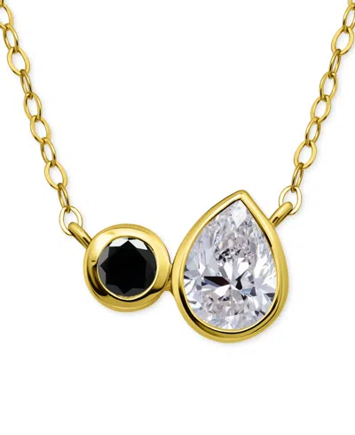 Giani Bernini Black & White Cubic Zirconia Round & Pear Two Stone Pendant Necklace, 16" + 2" Extender, Exclusively In Gold