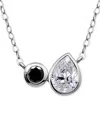 Giani Bernini Black & White Cubic Zirconia Round & Pear Two Stone Pendant Necklace, 16" + 2" Extender, Exclusively In Metallic