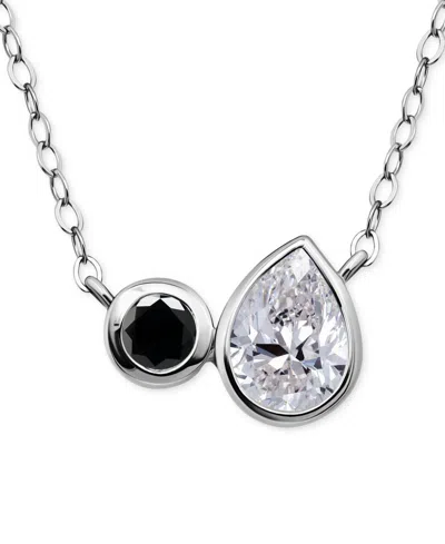 Giani Bernini Black & White Cubic Zirconia Round & Pear Two Stone Pendant Necklace, 16" + 2" Extender, Exclusively In Metallic