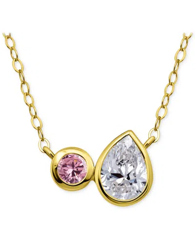 Giani Bernini Black & White Cubic Zirconia Round & Pear Two Stone Pendant Necklace, 16" + 2" Extender, Exclusively