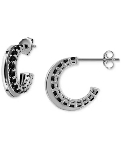 Giani Bernini Black Cubic Zirconia Double-row Small C-hoop Earrings In Sterling Silver, 0.62", Created For Macy's