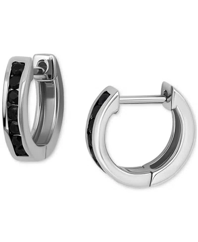 Giani Bernini Black Cubic Zirconia Extra-small Huggie Hoop Earrings In Sterling Silver, 0.43", Created For Macy's