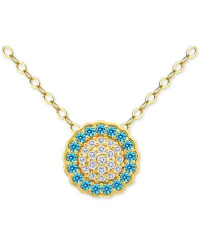 Giani Bernini Blue & White Cubic Zirconia Reverse Halo Pendant Necklace, 16" + 2" Extender , Created For Macy's In Gold