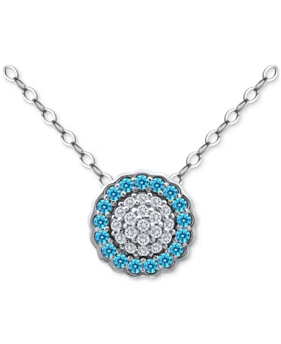 Giani Bernini Blue & White Cubic Zirconia Reverse Halo Pendant Necklace, 16" + 2" Extender , Created For Macy's In Silver