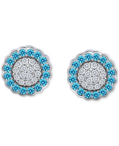 Giani Bernini Blue & White Cubic Zirconia Reverse Halo Stud Earrings, Created For Macy's In Silver