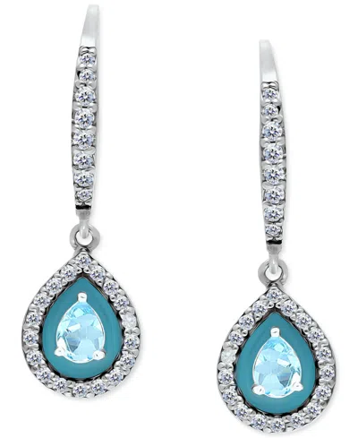 Giani Bernini Blue Topaz (1/3 Ct. T.w.), Cubic Zirconia, & Enamel Pear Dangle Hoop Earrings In Sterling Silver, Cr