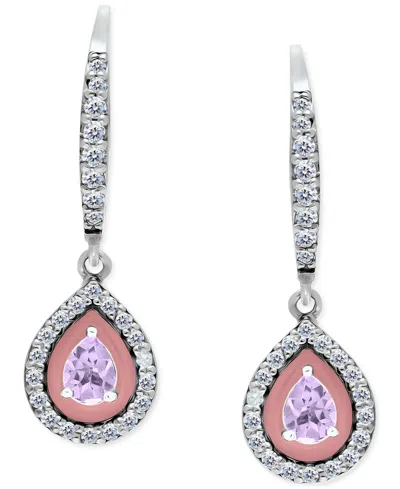 Giani Bernini Blue Topaz (1/3 Ct. T.w.), Cubic Zirconia, & Enamel Pear Dangle Hoop Earrings In Sterling Silver, Cr In Pink