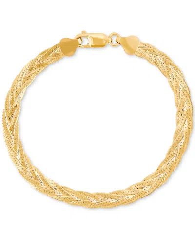 Giani Bernini Braided Herringbone Link 7-1/2" Bracelet In 14k Gold-plated Sterling Silver, Created For Macy's