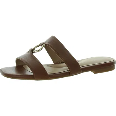 Giani Bernini Caitlynn Womens Embellished Faux Leather Slide Sandals In Brown
