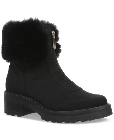 Giani Bernini Women's Calliee Memory Foam Front Zip Lug Sole Booties, Created For Macy's In Black Micro