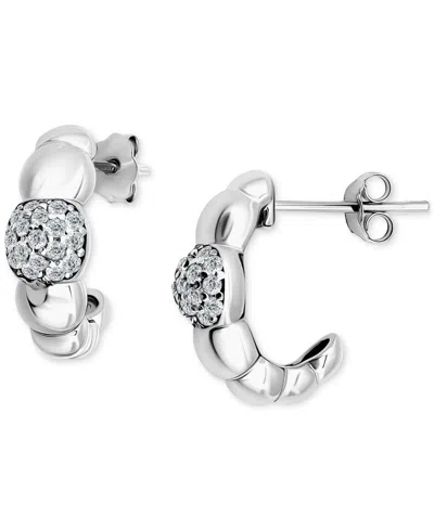Giani Bernini Cubic Zirconia Accent Puffy Half Hoop Earrings In Sterling Silver (also In 18k Yellow Gold Over Ster