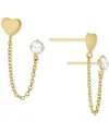 Giani Bernini Cubic Zirconia & Heart Double Piercing Chain Earrings In Gold-plated Sterling Silver, Created For Ma In Gold