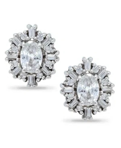 Giani Bernini Cubic Zirconia Baguette Halo Stud Earrings In Sterling Silver, Created For Macy's