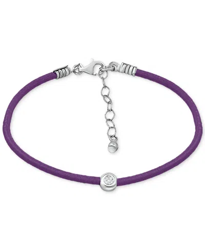 Giani Bernini Cubic Zirconia Bezel Cord Ankle Bracelet In Sterling Silver, Created For Macys In Purple