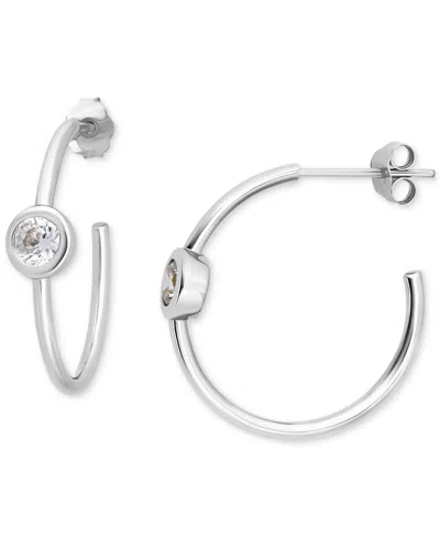 Giani Bernini Cubic Zirconia Bezel Small Hoop Earrings, 0.78", Exclusively At Macy's In Silver