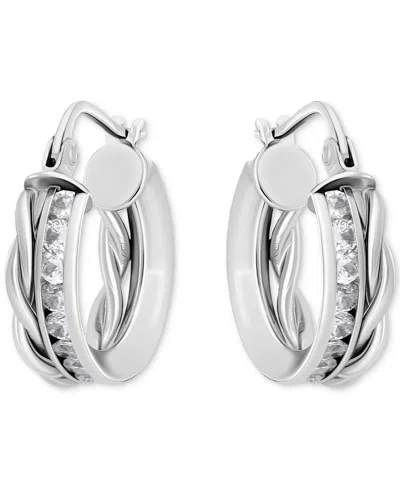 Giani Bernini Cubic Zirconia Channel Set & Twist Double Row Small Hoop Earrings In Sterling Silver, 0.59", Exclusi